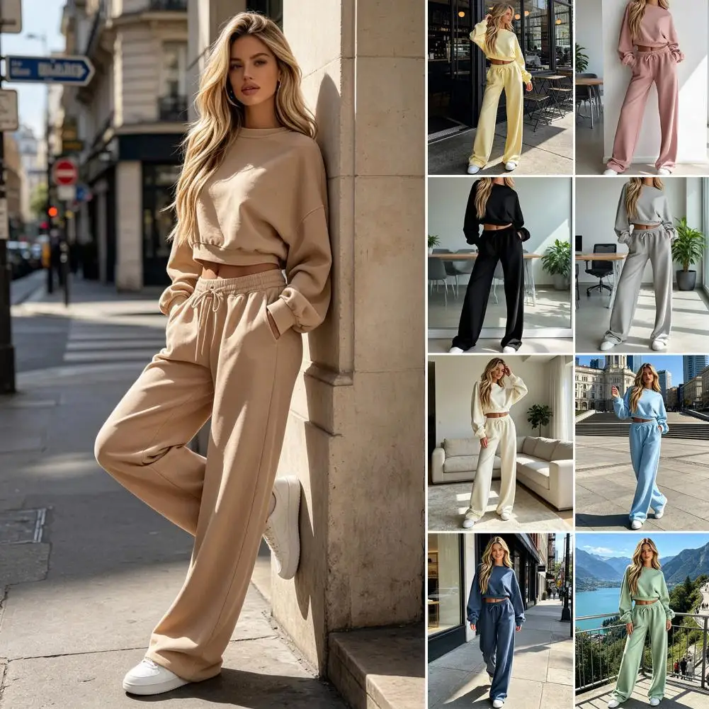 Drawstring Running Two Piece Set Ladies Clothing Set Cotton  Leisure Woman Clothing Long Sleeve Pullover Tracksuit