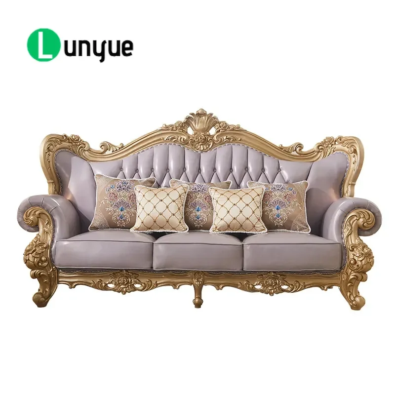 European Retro Purple Leather Sofa 123 Combination Solid Wood Frame First Layer Cowhide Elegant Living Room Furniture for