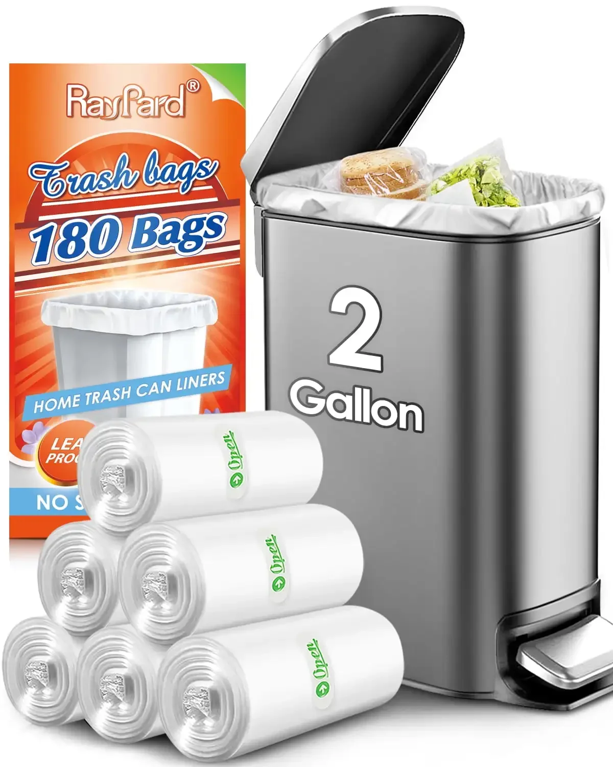 2 Gallon 180 Counts Small Trash Bags Garbage Bags Fit 6-7.5 Liter Waste Basket 1.8-2 Gal Strong Trash Can Liners Durable