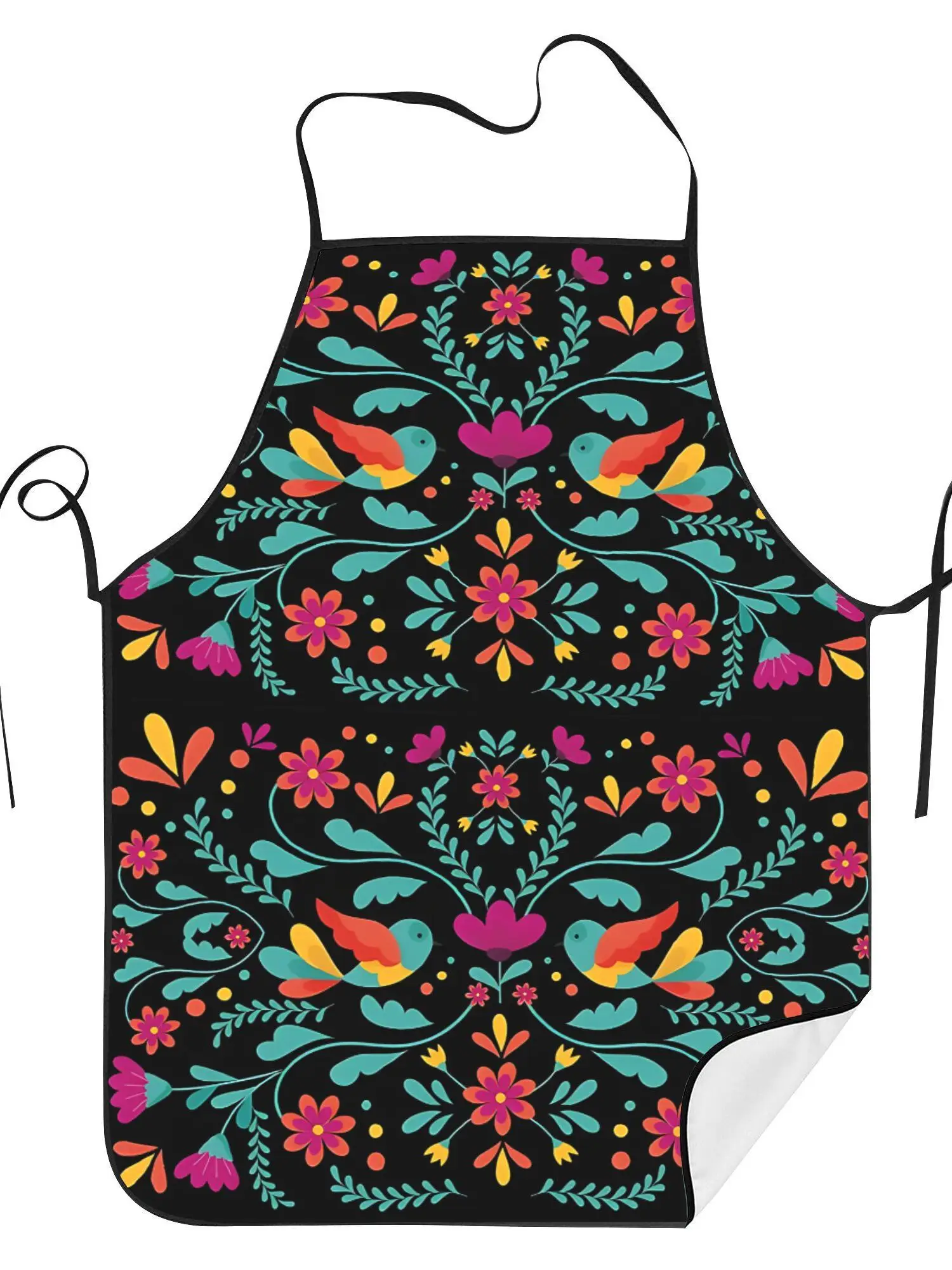 Vibrant Mayan Aztec Floral Print Apron Colorful Exotic Apron Adjustable Ties for Cooking Restaurant Use Mexican Home Decor