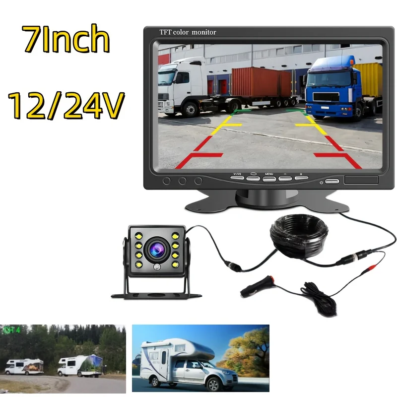 

7-Inch HD Backup Camera Monitor with Infrared Night Vision 12V-24V for Trailers, Trucks, Cars, RVs, Vans & SUVs
