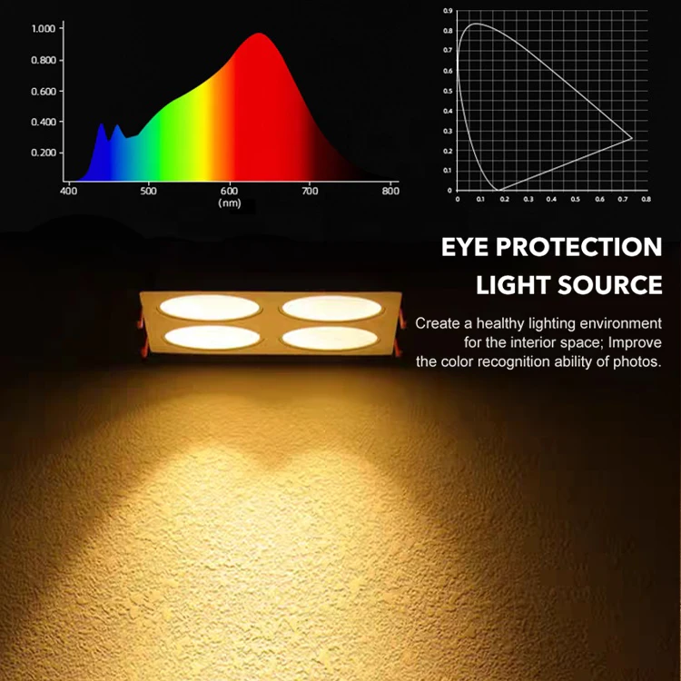 Faretti a LED da incasso a soffitto per soggiorno con faretto quadrato in alluminio combinato a quattro teste