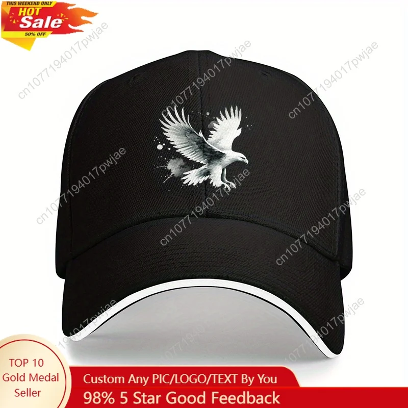 

[Flying Eagle Cap] Lightweight Adjustable Flying Eagle Patriotic Baseball Cap | Vintage Dad Hat for Men & Women, Black with Whit