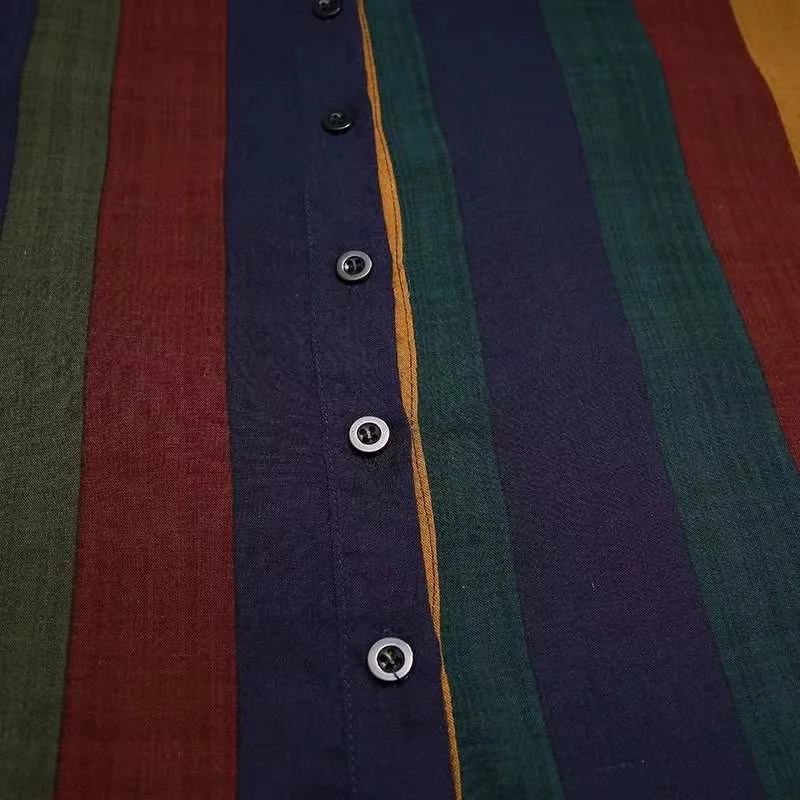 Luxury Men's Colourful Printing Striped Kaftan Muslim Robe Arabic Buttons Loose Tuic Tops Muslim Robe Men for Middle East Arabic