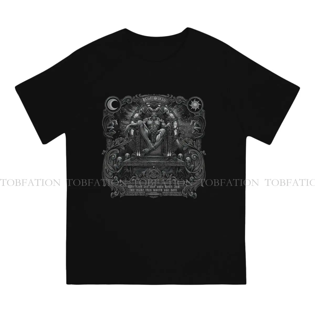 Satans Throne O Neck TShirt Satanic Baphomet Goat Pure Cotton Fabric Original T Shirt Man's Tops Fashion Oversized