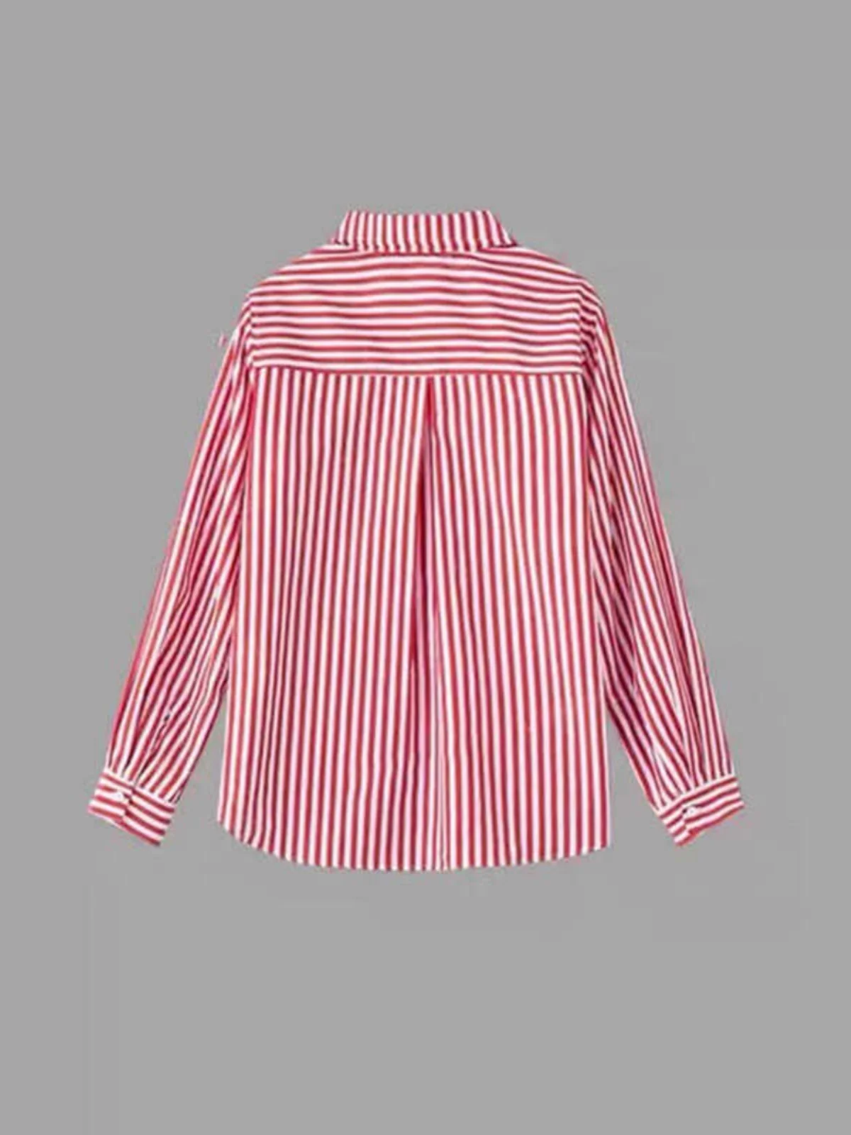 Camicetta da donna ampia lunga Sve a righe rosse irt Casual Pendolarismo Faionable Autunno 2024 Colletto rovesciato Vestibilità comoda