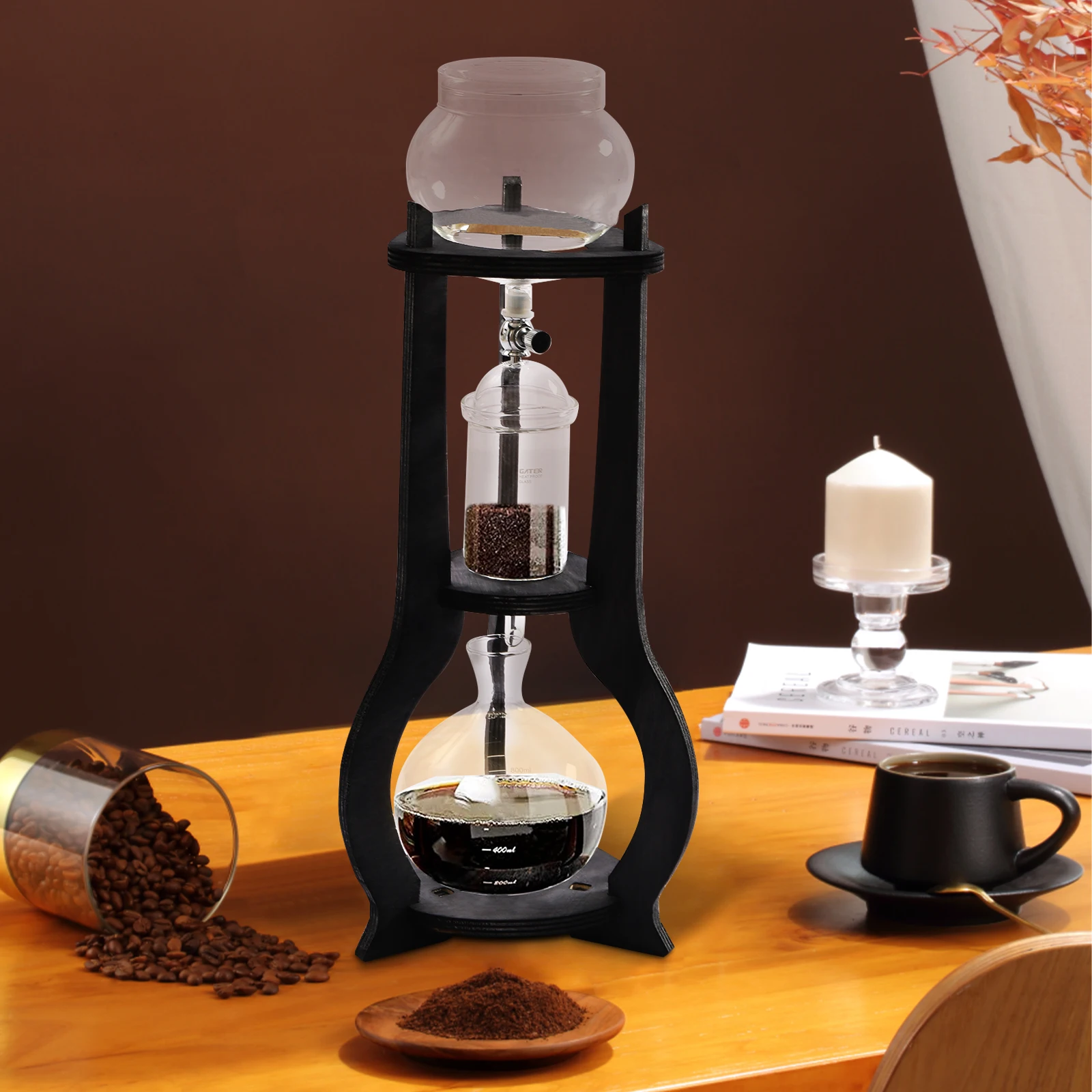 Iced Coffee Cold Brew Drip Tower Coffee Maker Grey 6 to 8 cup for Home Coffee Shop Office