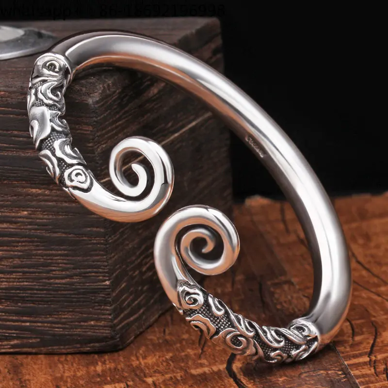 Tight Spell Silver Bracelet 9999 Sterling Silver Men's Opening Domineering Rough Heavy Industry Qitian Great Saint Sun Wukong