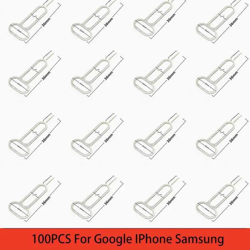 100 PCS Sim Card Tray Removal Eject Pin Key Tool Stainless Steel Needle Pin For Google For IPhone For Samsung