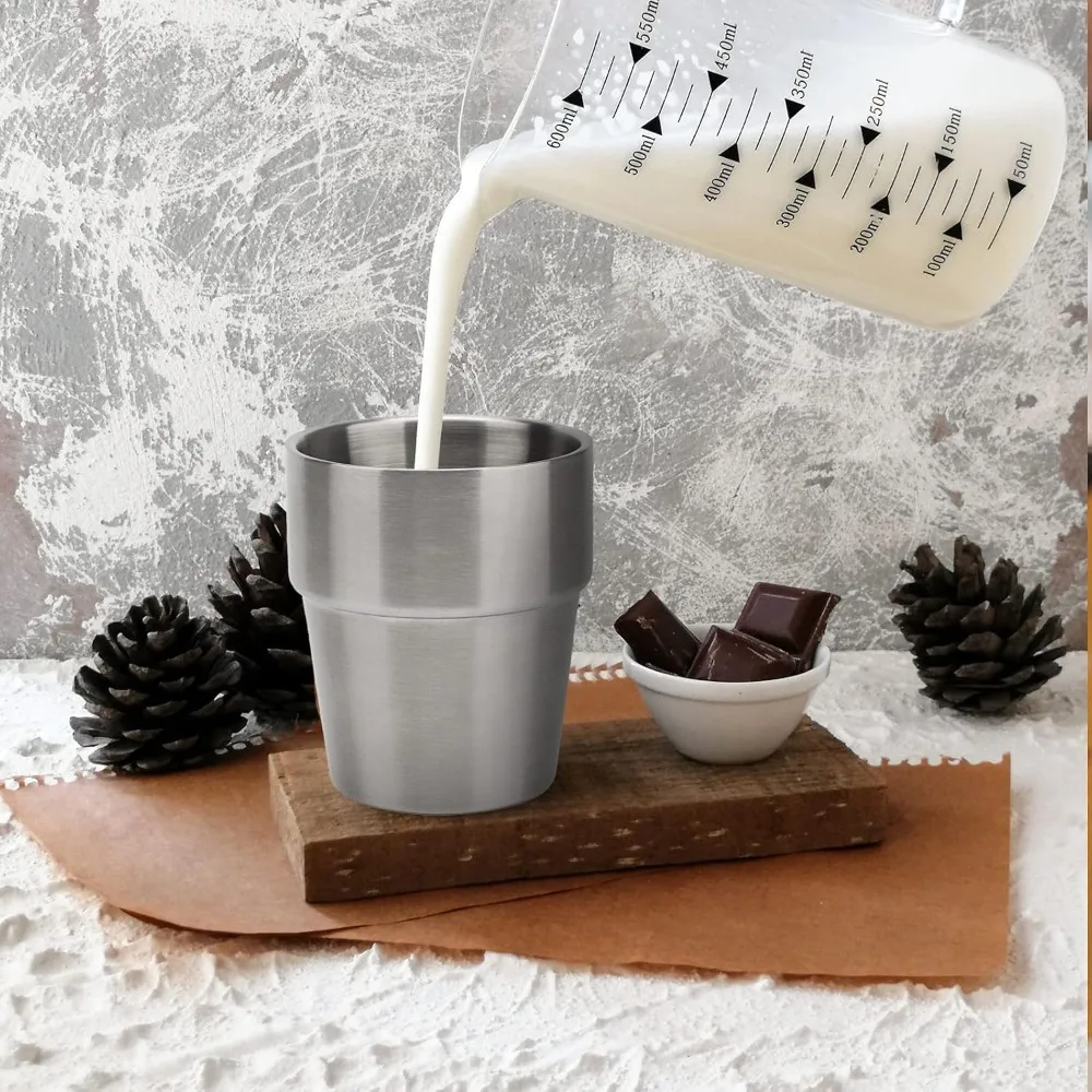 250ml/8 Oz Stainless Steel Metal Water Cup Stackable Stainless Steel Cup 1/2 Piece Drinkware Double Layer Insulated Drinking Cup