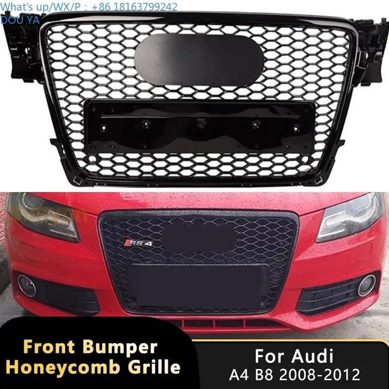 

Grille For Audi A4 B8 8T 2008-2012 S4 RS4 Style Replacement Upper Grill Cover Glossy Black Front Bumper Grilles Honeycomb Mesh