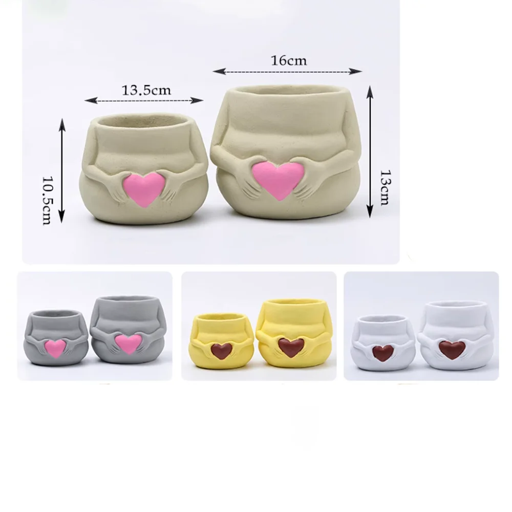 Creative Cement Flowerpot Silicone Mold, Hand-held Heart-Shaped Little Chubby Green Plant Flowerpot,DIY molds