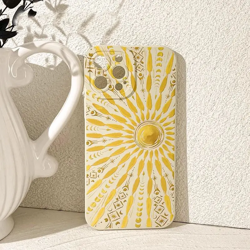 

Phone Case For iPhone 16 15 14 13 12 11 8 7 X XS XR Pro Max Plus New INS Blue/Pink/Golden Sun Moon Pattern Soft Protective Cover