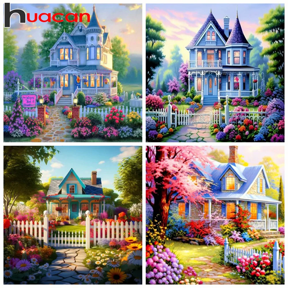 Huacan Diamond Painting Landscape House New Arrivals Diamond Mosaic Garden Art Home Decor Diy Gift Rhinestone Pictures