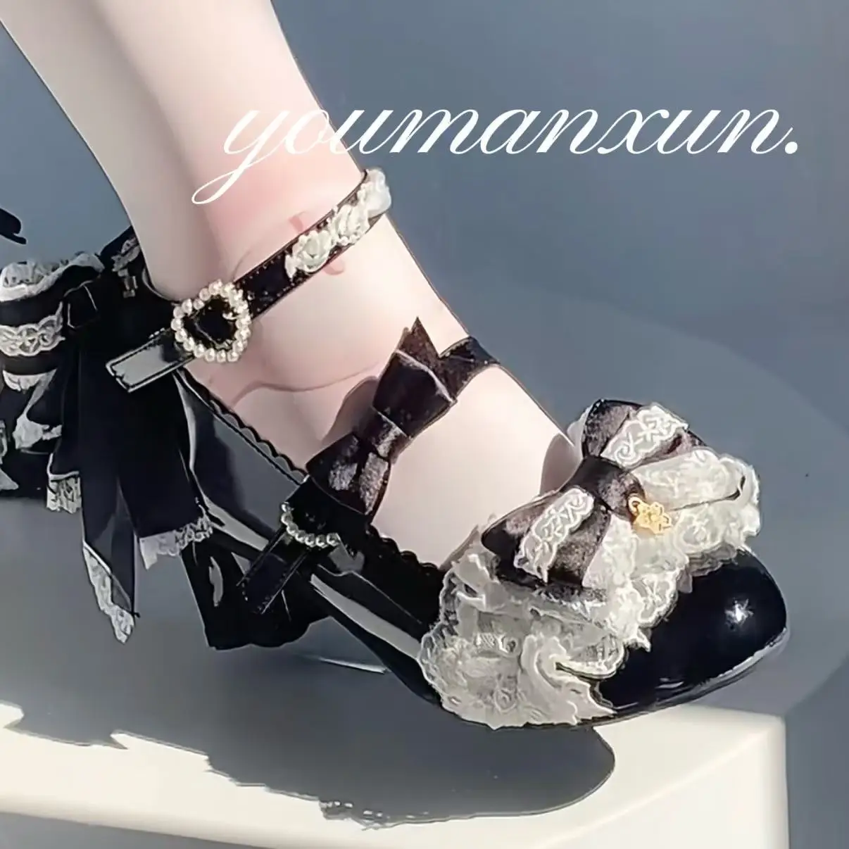 LEOSOXS Bowknot Lace Princess Lolita High Heels 2026 Summer New Mary Janes Fairy Style Cosplay Dress Shoes Beautiful Girls Shoes view 6