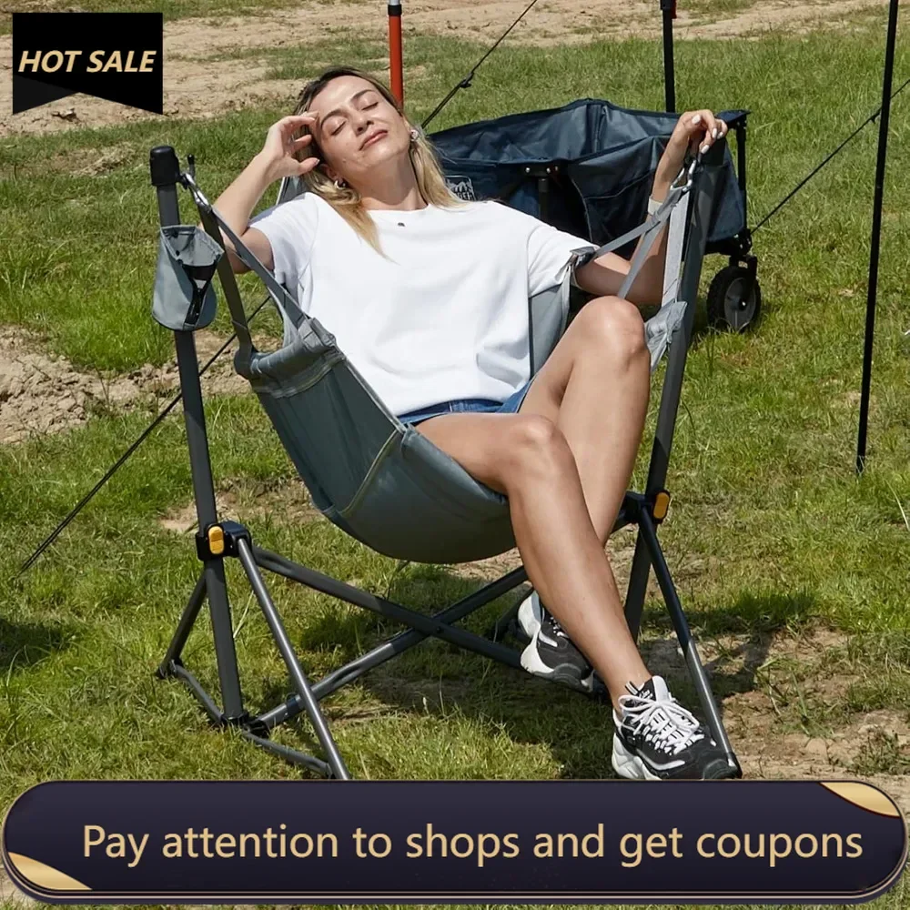 

Hammock Camping Chair with Adjustable Backrest, Heavy Duty Folding Hammock Chair Supports 300lbs, Portable Hammock Chair