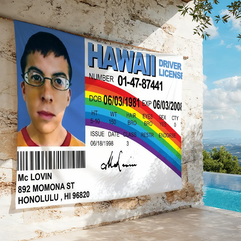 Funny McLovin ID Fake Driver License flag For Garden Party Living Room Home Wall Decor Banner Bedroom Outdoor Tapestry