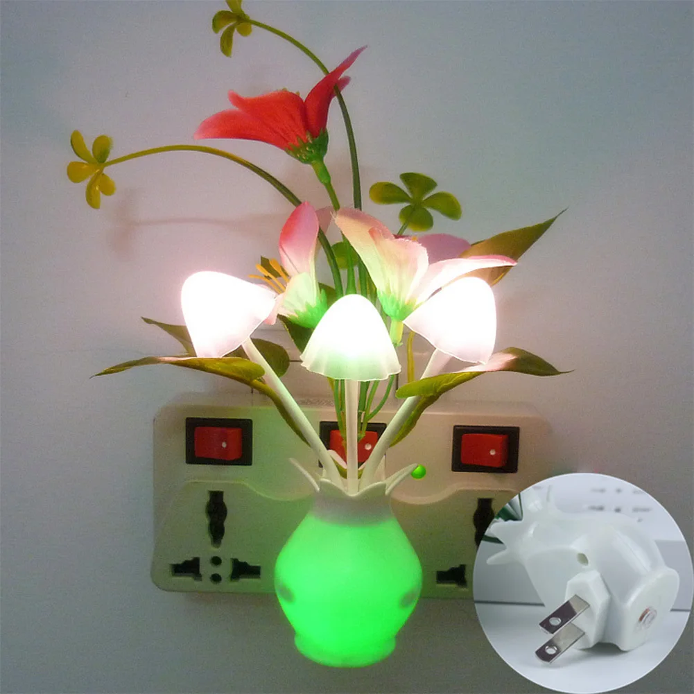 Plug-in Night Light With Auto Light Sensor RGB LED Mushroom Night Light, Energy Efficient Plug Into Wall Flower Lamp For Nursery