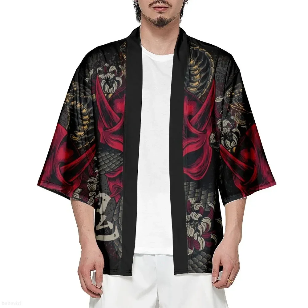 Snake Diagram, Japanese Samurai, Ghost Kimono, Ghost Face, Knight, Male Cloak, Traditional Costume, Seven Quarter Sleeved Shirt