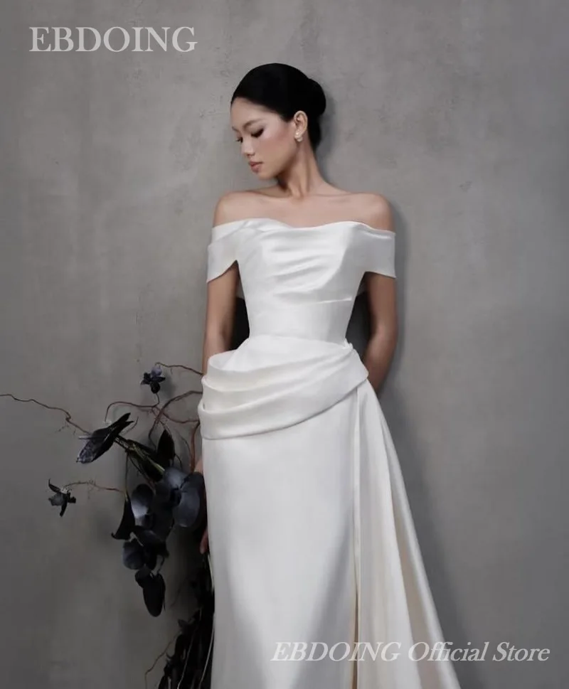EBDOING Wedding Dress Mermaid Satin Boat Neck With Detachable Train Customized Bride Gowns Vestidos De Novia