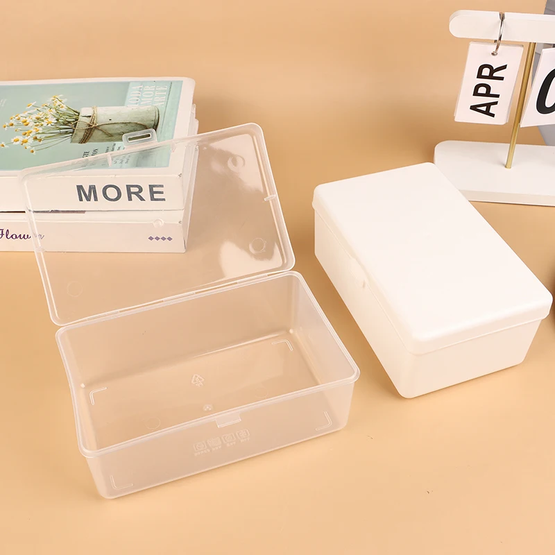 Caja de almacenamiento abatible transparente para el hogar, Organizador a prueba de polvo para tarjetas, artículos diversos de papelería, color blanco