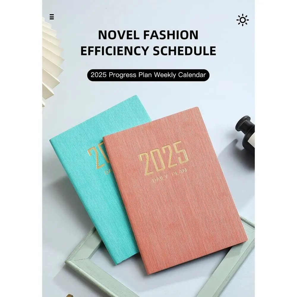 2025 A5 Agenda Book PU Leather Cover Daily Weekly Monthly Planner Notebook To Do List English Notepad With Calendar For School