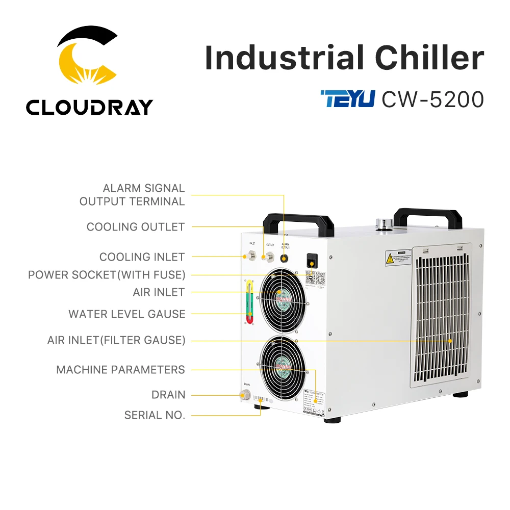 Cloudray Industry Air Water Chiller 50/60Hz S&A CW5200 110V/220V Chiller for CO2 Laser Engraving Cutting Machine Cooling