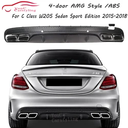 W205 AMG Style Rear Diffuser With 304 Stainless Steel 4-outlet Exhaust  For Mercedes C W205 4-Door Sport Sedan 2015-2018