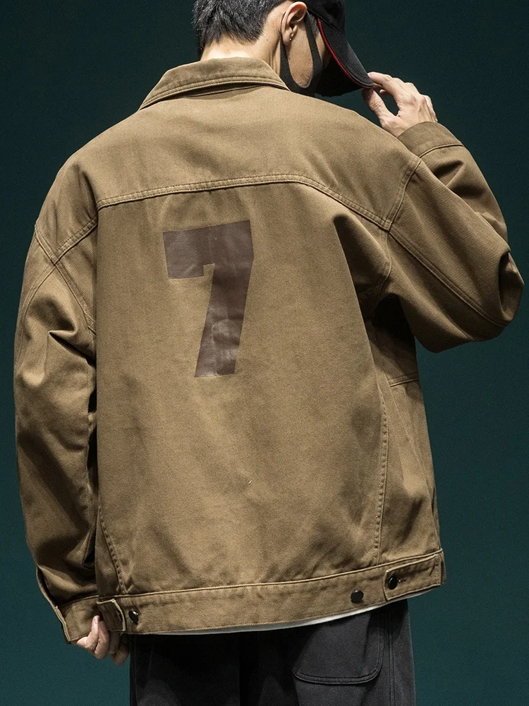 

American Retro Workwear Jaet Men Loose Large Size Winter New Sle Khaki Casual Denim Coat Faion Urban Youth Outerwear