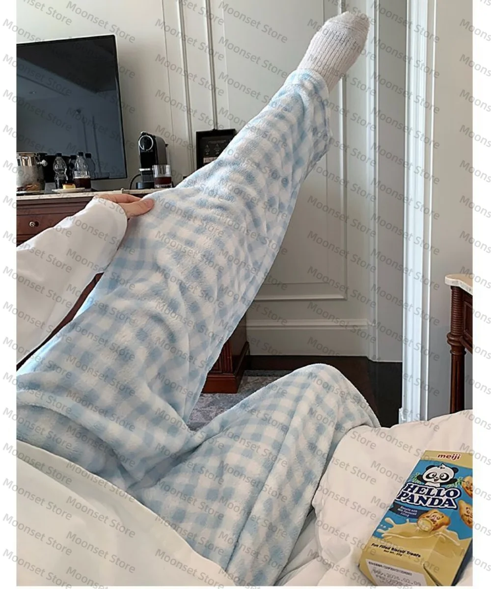 سراويل بيجامة من الفلانيل للنساء لخريف وشتاء 2026 سراويل منزلية غير رسمية للمشي مربعات يمكن ارتداؤها خارج المنزل