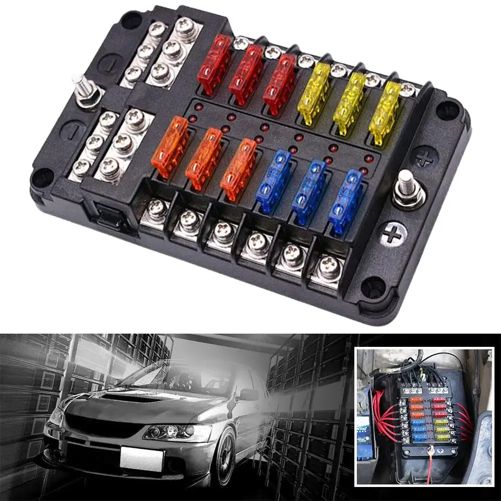Blade Fuse Holder Block With Warning Indicator 12V 36V Power Distribution Panel Board 12/32V Ways Car Boat Fuse Box Holder