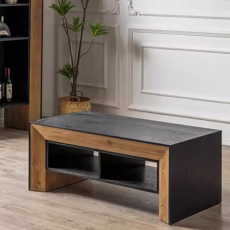 American wabi silent wind retro old rectangular coffee table combination designer home living room solid wood