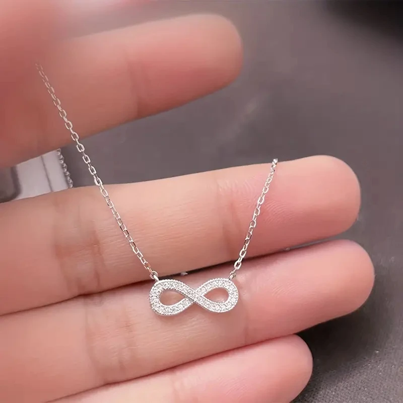 Huitan Elegant Infinity Shaped Pendant Necklace Bridal Wedding Accessories Exquisite Women\'s Necklaces Crystal CZ Luxury Jewelry