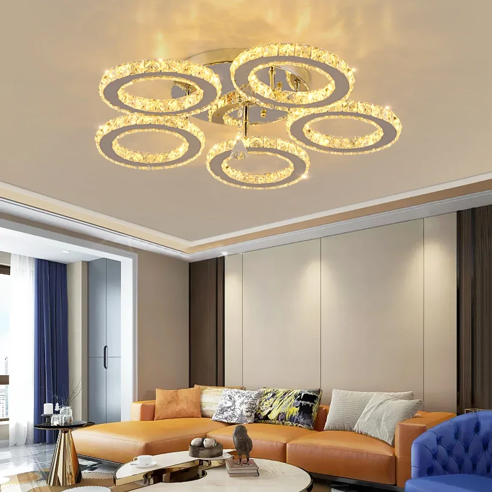 

Modern K9 Crystal Led Rings Ceiling Lamp Chandelier Pendant Light Dimmable Luminaire Bedroom Living Dining Room Decor Fixture