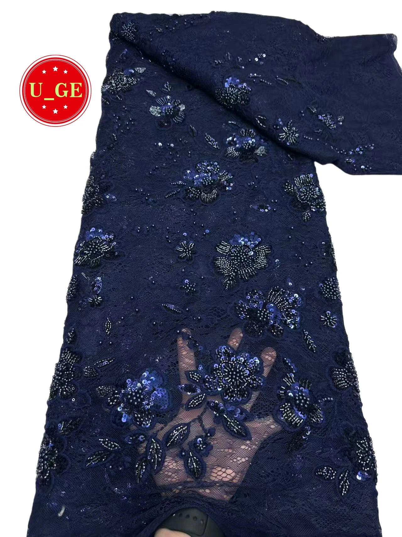 

2026Wholesale Elegant Embroidery Tulle Lace Fabric with Sequin & Stones – High Quality for Party Evening DressesU_GE1285