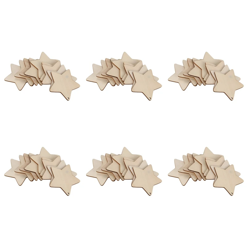 60 X Wooden Star Shapes, Plain Wood Craft Tags With Hole (10Cm)