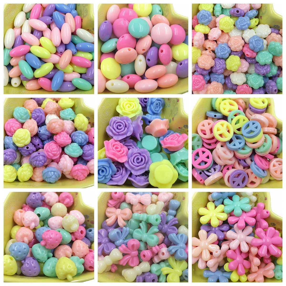 Random Mixed Light Spring Colors Heart Oval Shapes Acrylic Plastic Loose Beads For Jewelry Making DIY Findings