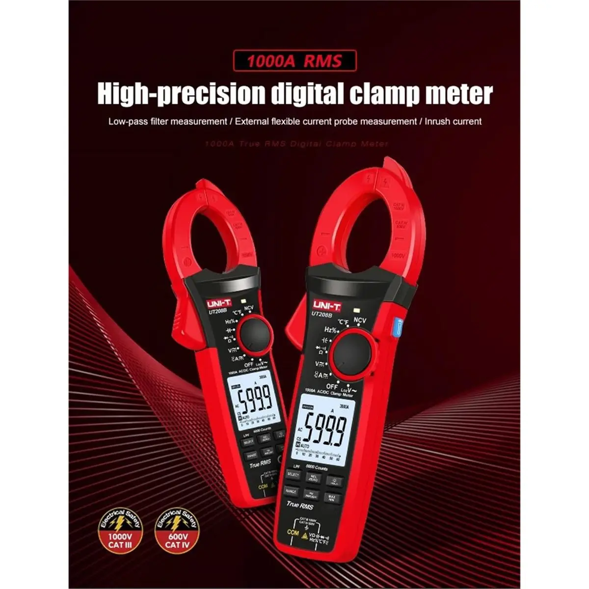 Time Saving  UT206UT207B UT208B True RMS Digital Clamp Meter AC DC Current 1000A 1000V Pliers Ammeter LPF 6000 Count Clamp A