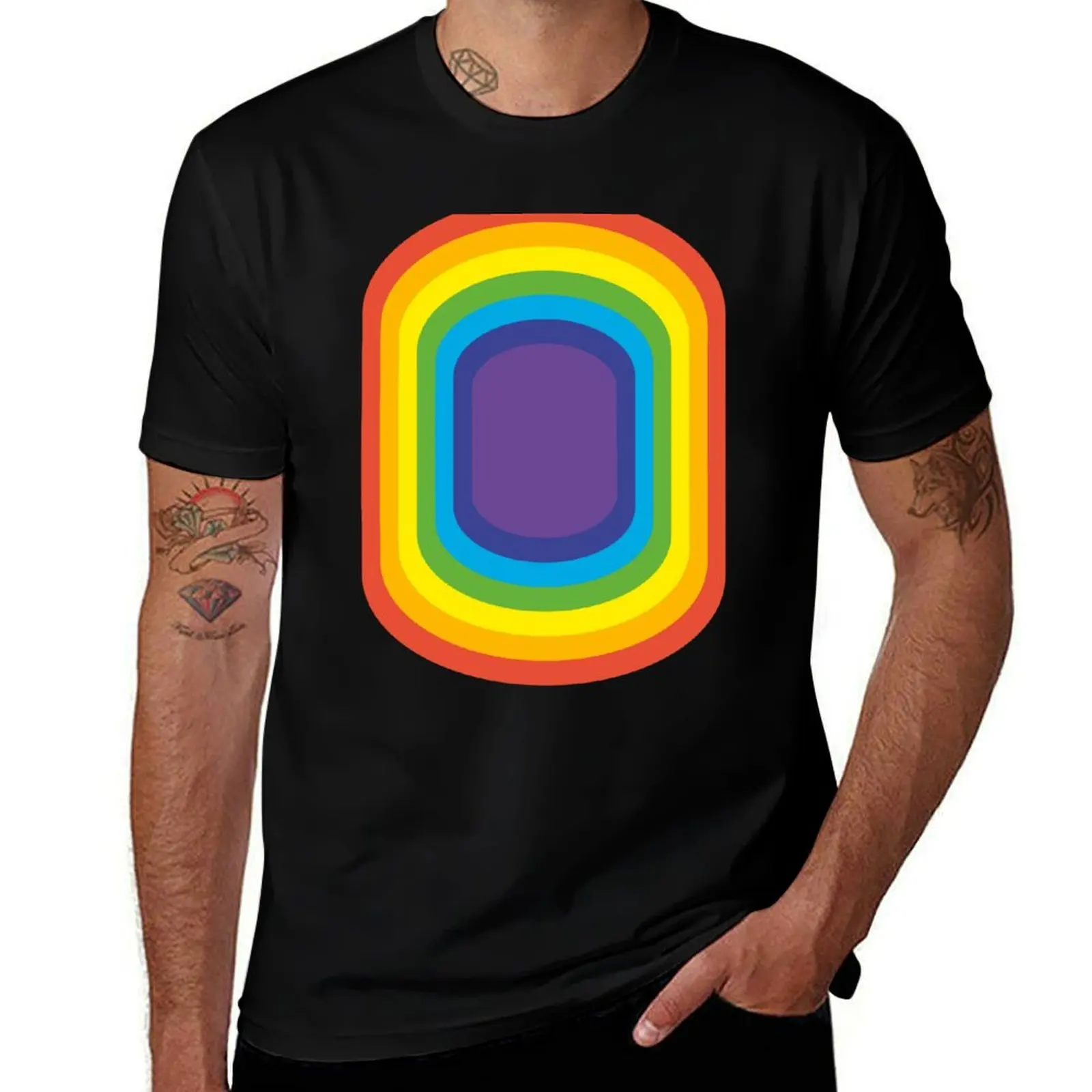 Oblong Rainbow Color T-Shirt Soft Basic Cotton Short Sleeve Tee T-Shirt