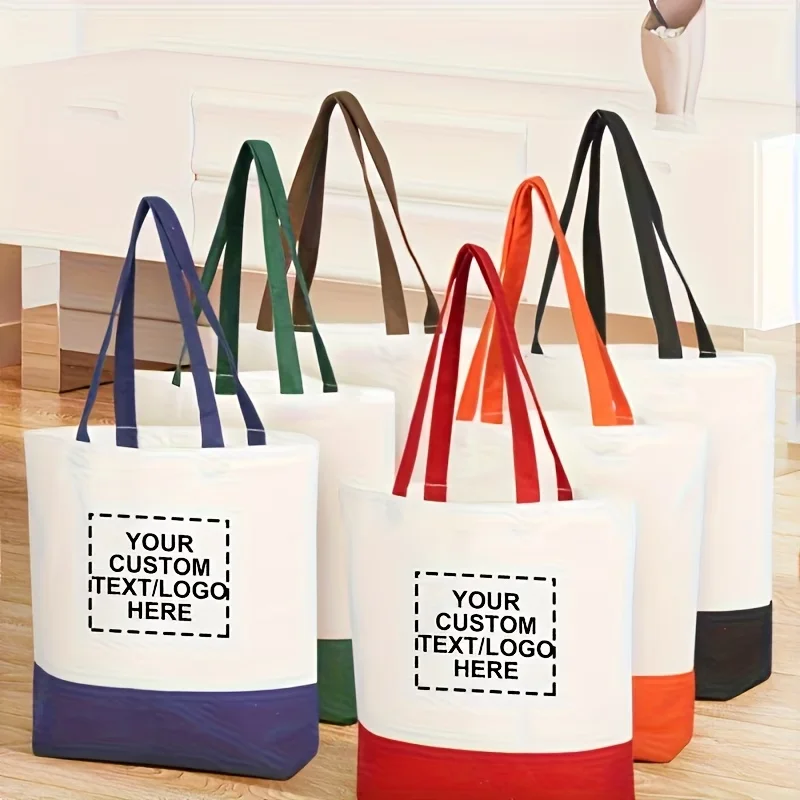 Customized Photo/Text Splicing Handbag Women's Canvas Tote Bag Casual Commuting Environment protection Shopping Bags 40x35x10cm