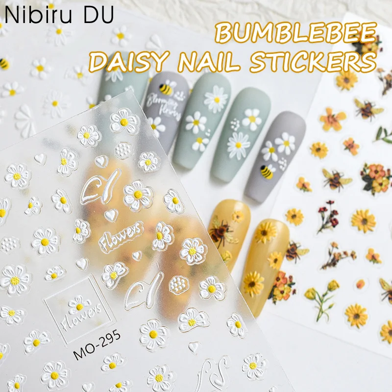 

1PCS 5D Sunflower Daisy Nail Stickers Oil Painting Blossom Florals Nail Art Decals Self-adhesive Sliders Manicure Decorations