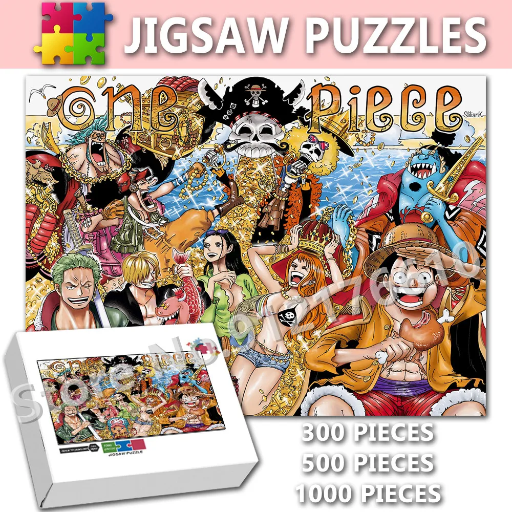 One Piece Anime Educational Toys Jigsaw Puzzle Treasure Hunt Ocean Adventure Comic Print Diy Wooden Puzzle Christmasgifts