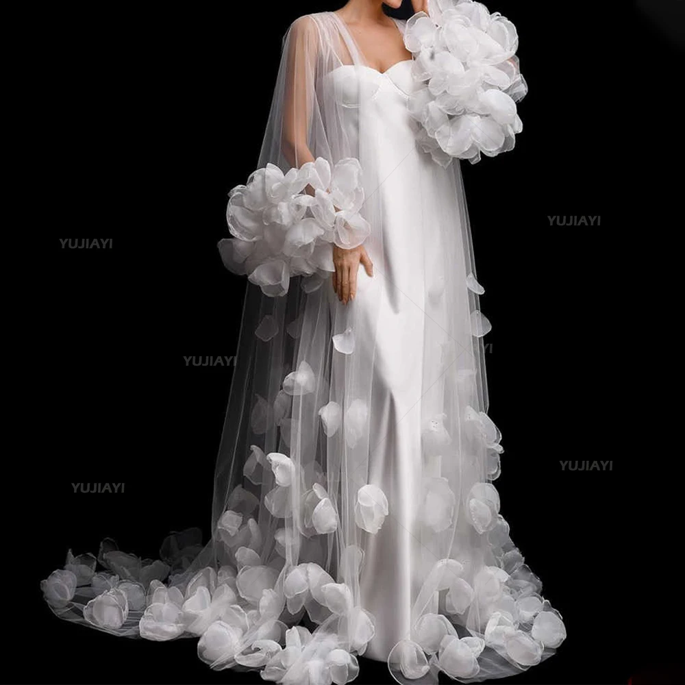 Abiti da sposa bianchi per servizio fotografico Abito da donna in tulle trasparente Abito lungo fatto a mano con fiori Abito da sposa Boudoir Indumenti da notte da notte