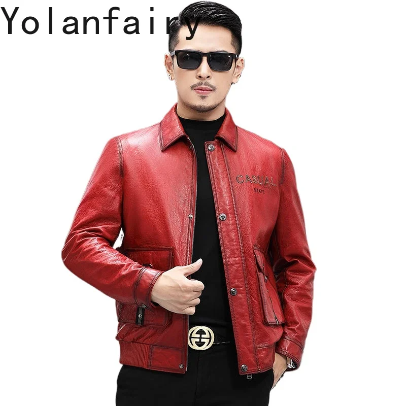 YOLANFAIRY Genuine Leather Sheepskin Mens Jacket Autumn New in Jackets Turn-down Collar Men's Clothing Slim Fit Work Coats 가죽점퍼