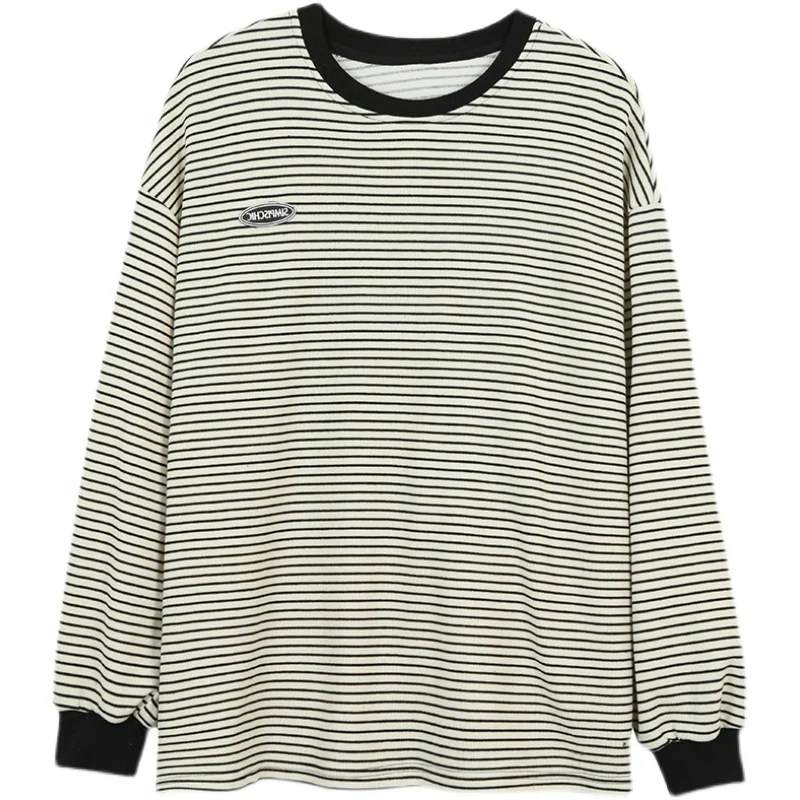 Damesstreep puur katoen lang Sve Base irt lente nieuwe Sle veelzijdig T-shirt Koreaanse versie herfst winter faionable...