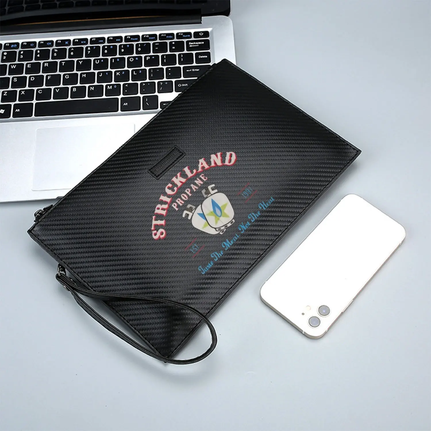 Borsa da uomo in PU stampato elegante con logo dei carri armati di propano, testo in stile vintage, alla moda e pratica per il trasporto quotidiano