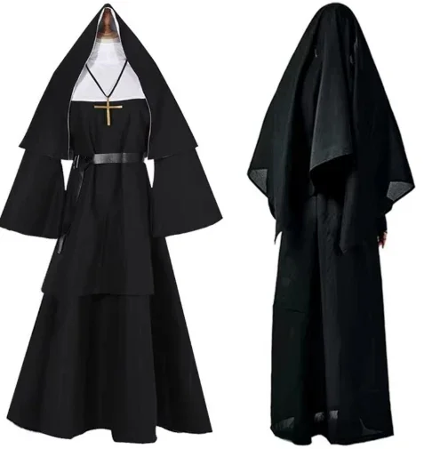 

Halloween Nun Cosplay Costume Traditional Adult Valak Black Religious Robe Suit Halloween Party Demon Nun Performance Clothes