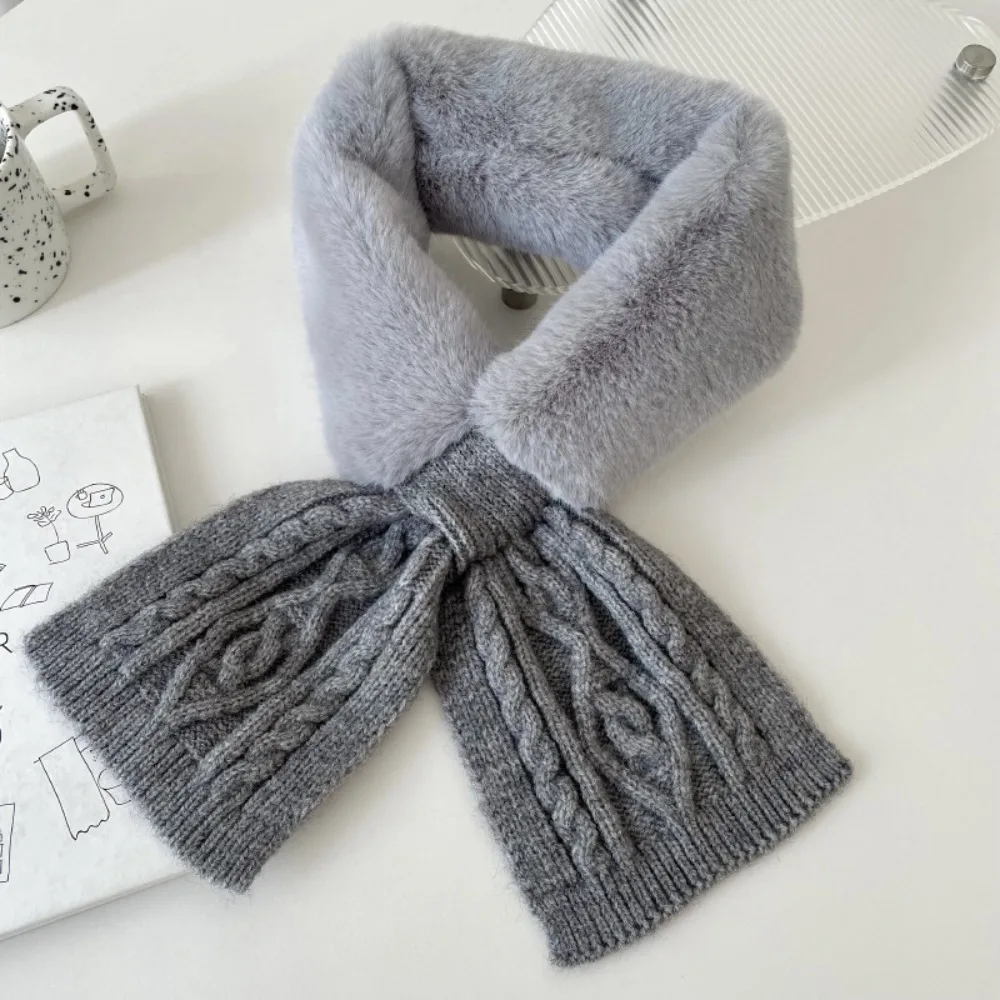 

Faux Rabbit Fur Woolen Cross Muffler Korean Style Bandelet Thicken Neck Scarf Plush Woven Fluffy Knitting Neck Shawlrf Outdoor