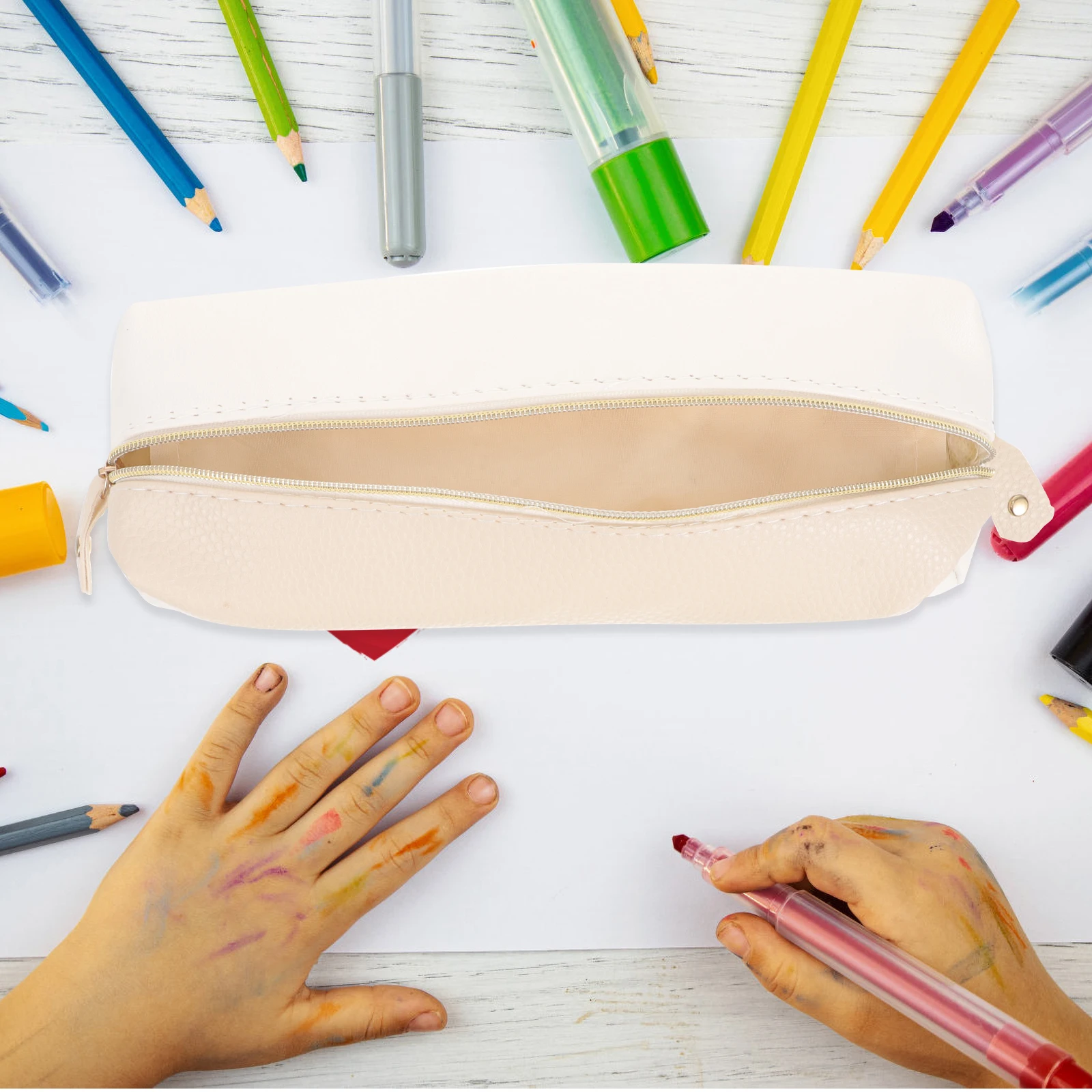 

2pcs Pu Pencil Case Dual Zipper Slim Pen Bag Cute Organizer For School Office Stationery Storage Large Capacity Thin