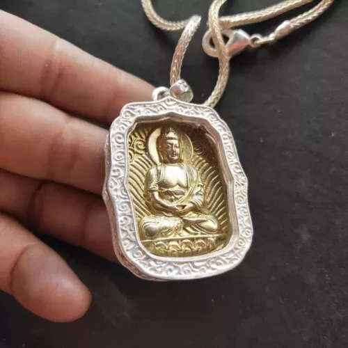 Xizang, China Silver Carved Sakyamuni Gold Buddha Necklace Pendant Amulet